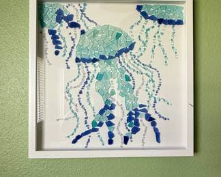 Framed Sea Glass Jellyfish Mosaic Art