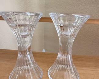 Clear Glass Hourglass Candlestick Holders Set of