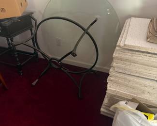 Glass and brass 48” cocktail table