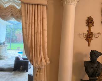 #46 - $350 - Curtain ensemble with cornice 127x96 - cream damask 