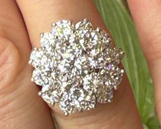 #5 - 4 to 5 ctw cluster ring on platinum.
