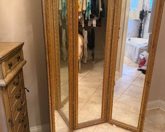 #71 - $160 - Triple mirror gold 70"Tx17x3 panels