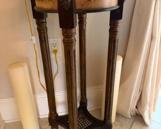 #30B - $80 - Tall pedestal / side table round brown / painted with flowers
