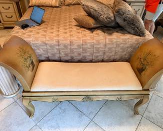 #64 - $150 - Italian style bench with painted flowers wood 61Wx19Dx33T - pillow needs redo