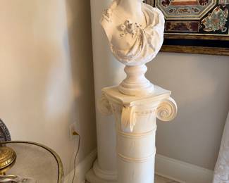 #41 - $100 - Pedestal cream colored with plaster lady bust 14x14x63