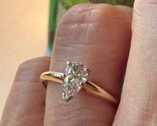 #2 - $750- 0.61 ctw pear shaped diamond 14kt gold 1.8gr. size 8.5