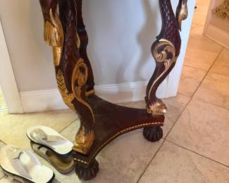 #54 - $140 - Tripod swan & dolphin heads side table 24x24x31