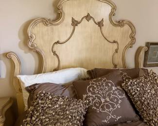 #3 - $700 - Cream colored queen size bed / headboard with mattress- 70wx80T