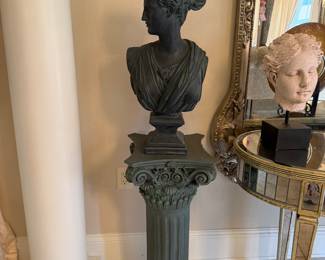 #40 - $90 - Pedestal green colored with plaster lady bust 14x14x53