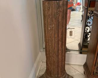 #21 - $150 -Tall plaster pedestal dark brown & Greek God  12w37t  