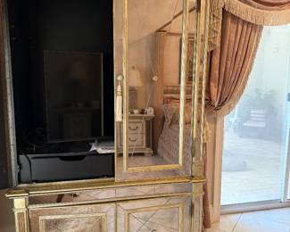 #65 - $300 - Mirrored & gold armoire 46"Wx27"Dx 87"