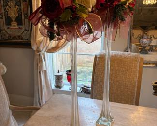 #44 - $100 - Two retro 1970's tall trumpet vases 35"T