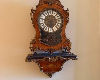 #14 - $325 - Vintage Italian Franz hermle & Sons burl walnut mantel clock shelf with ormolu mounts 12wx6dx22t - base - 14wx7dx11t