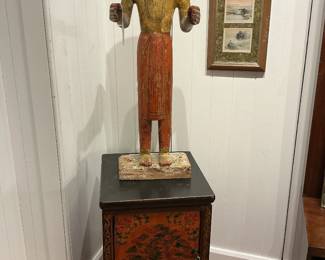 Antique Hand Painted Indian Wooden Guard Figure