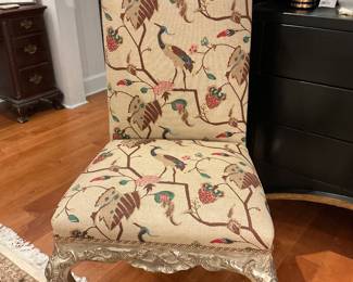 Vintage Rococo Style Giltwood Side Chair Chinoiserie Linen Upolstery