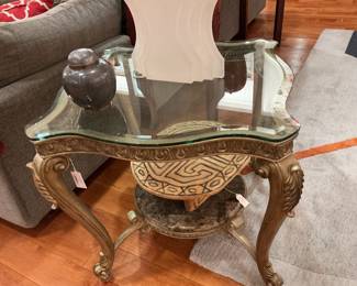 Neoclassical Gold Accent glass top marble base