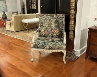 French Provencial Style Carved Berger Chair in Vendure Tapestry