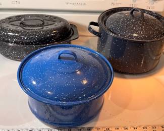 Enamelware roaster and pots