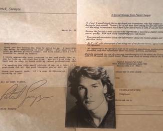 Patrick Swayze Dirty Dancing-era fan club letter and scarf