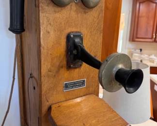 Antique oak wall telephone made by Chicago Telephone Supply Company, Indiana