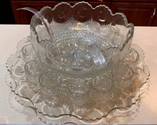 Vintage Tiffin-Franciscan Bullseye punch bowl set with cups and an under plate