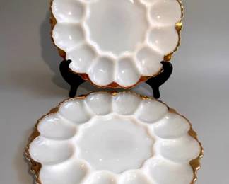 Vintage milk glass deviled egg plates