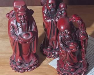 Vintage resin Fuk Luk Sau Chinese statues