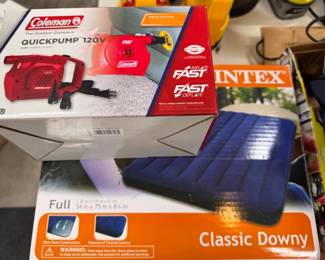 Full size inflatable mattress and Coleman air pump