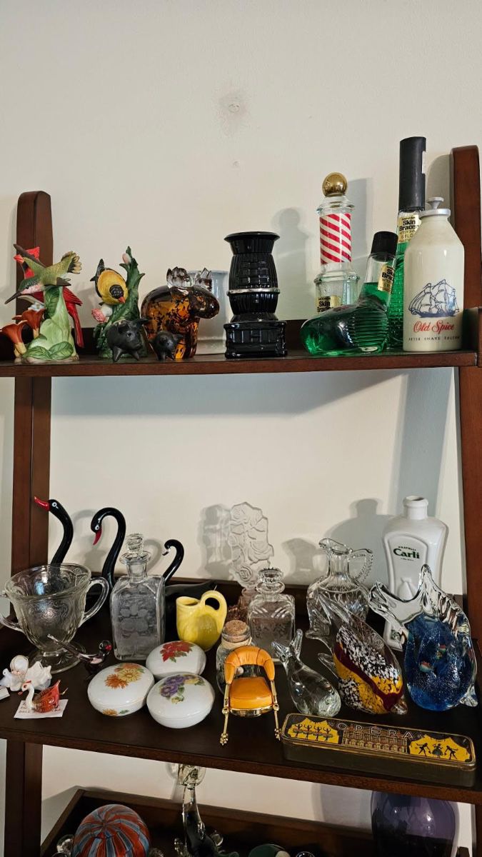 Cologne bottles and glass home decor