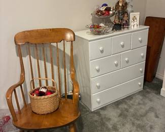 Wooden Rocking Chair, White Dresser