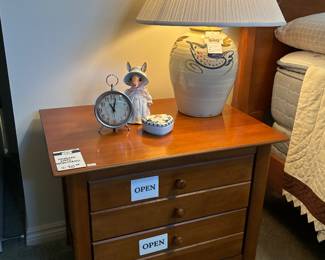 Hand-Painted Bird Stoneware Lamp, Nightstand