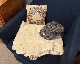 Needlepoint Pillow, Hats, Native American Throw Blanket