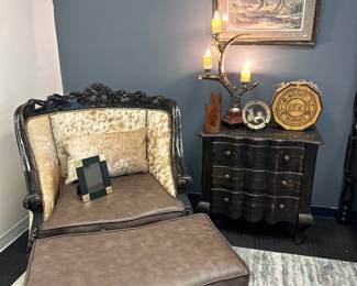 Rios cowhide chair and ottoman