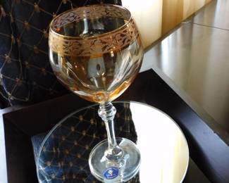 Set of 4 Cristalleria Fratelli Fumo Crystal Wine Glasses / 24K Gold Trim / Handcrafted in Italy