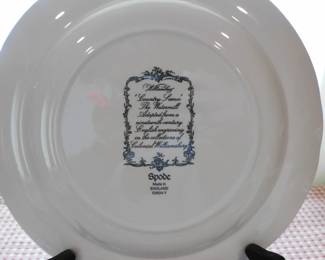 Spode dinner plate features the "Williamsburg Country Scenes Black" pattern with a scenic watermill center design (back)