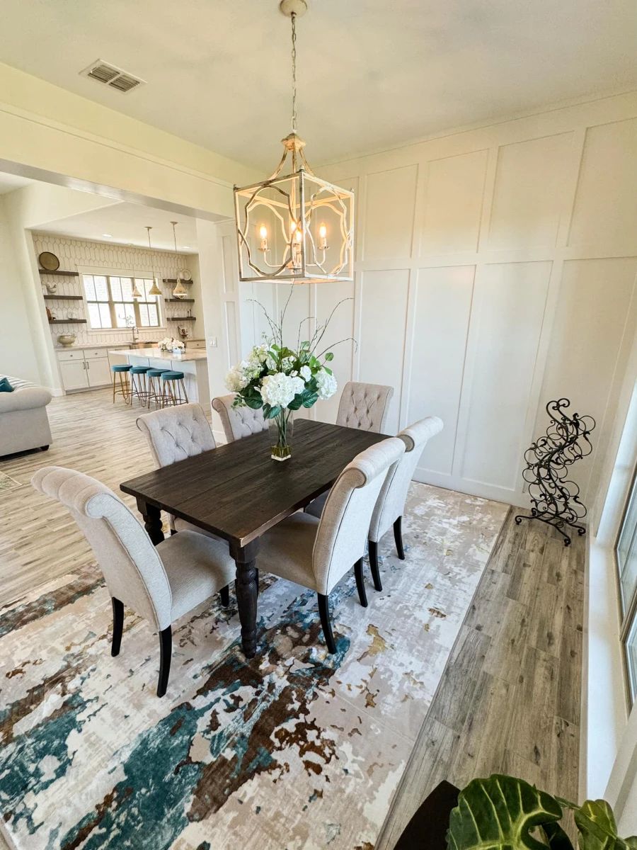 Table, 6 chairs and a bench set