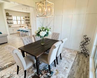 Table, 6 chairs and a bench set