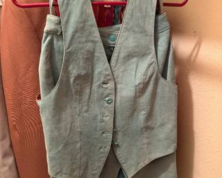 Blue suede vest and mini skirt