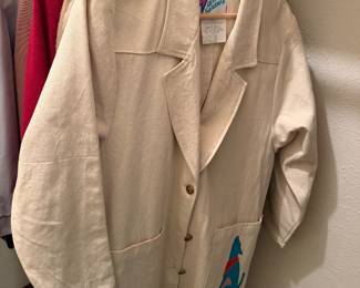 Canvas duster jacket with howling coyote
