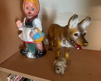 Vintage Girl and wolf rubber toys