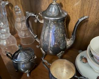 Silverplate coffee pot and sugar and creamer