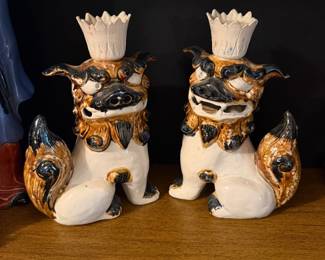 Pair Foo Dog Candle Holders