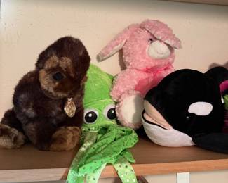Stuffed gorillas octopus, whale