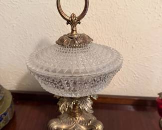 Brass Glass Covered Dish