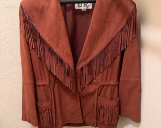 Brown suede leather fringe woman’s jacket