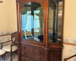 Beautiful carved mahogany lighted china cabinet by Century Furniture 