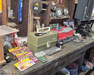 Fishing bits and bobs are in the middle area garage.  The tackle boxes are priced with contents.