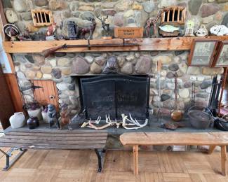 Benches, Carved Wood, Antlers, Mugs, Decanters