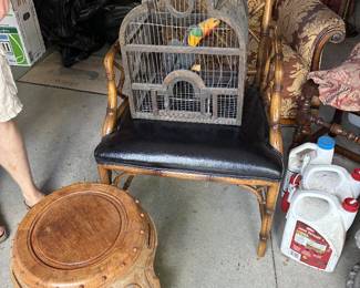 chair, side table, decorative birdcage