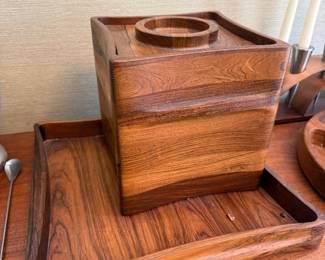 Dansk rosewood ice bucket and tray designed by Jens Quistgaard.